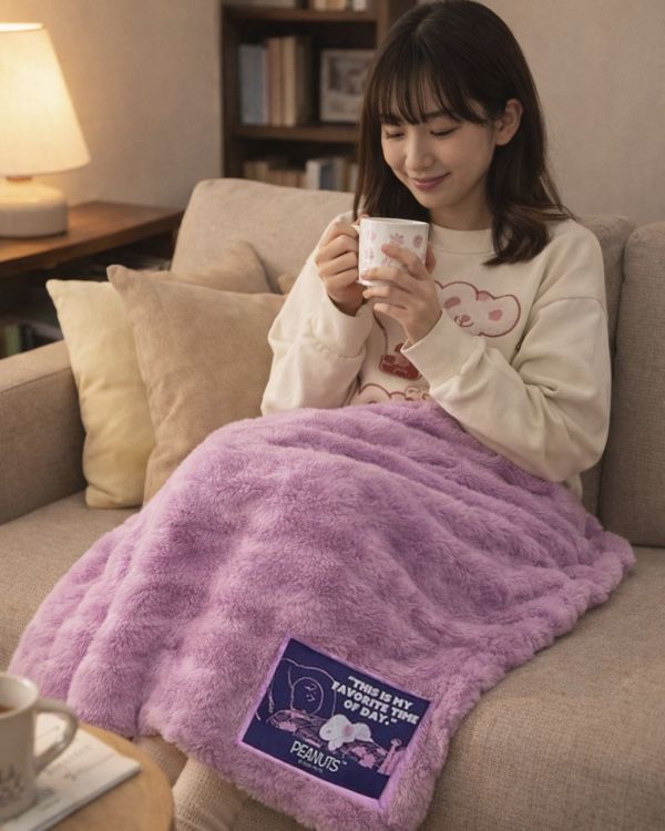 Peanuts史努比紫色毛絨毯 