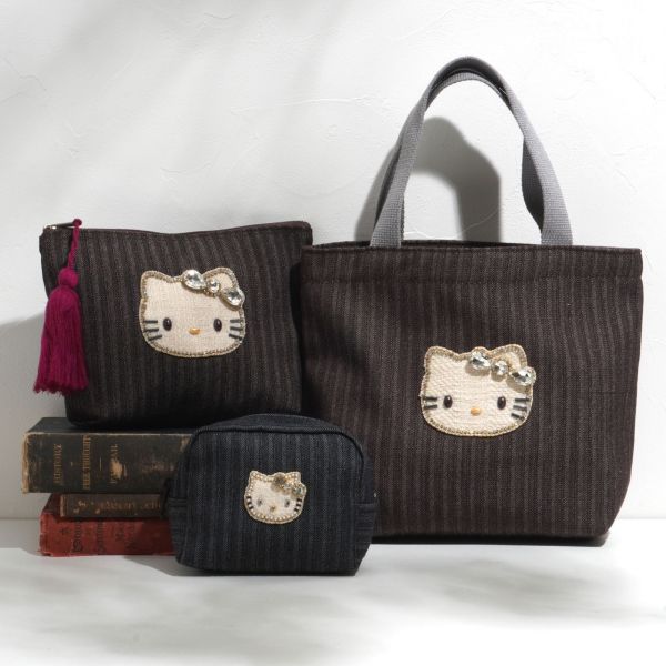 Mayglobe Kitty串珠水鑽直條紋流蘇收納包 