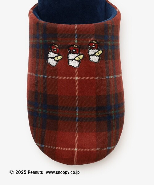 AT 刺繡史努比/歐拉夫穿格紋厚外套室內拖 