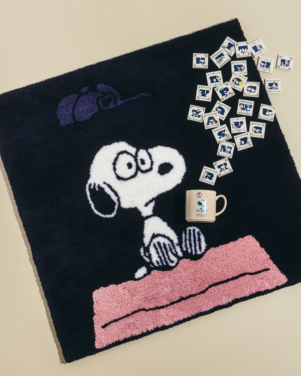 Museum 史努比75週年方形毛絨地墊(帽子黑) 