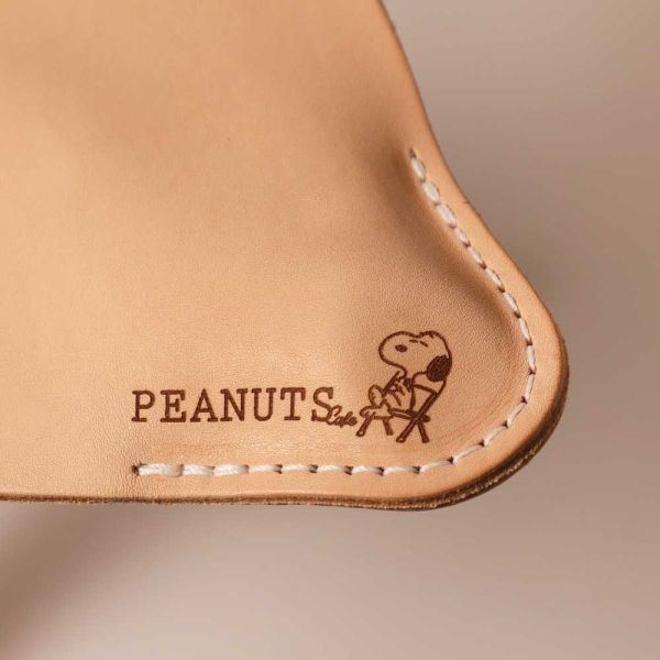 PEANUTS cafe 原木皮製露營凳 