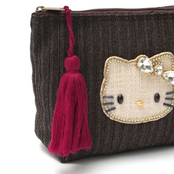 Mayglobe Kitty串珠水鑽直條紋流蘇收納包 