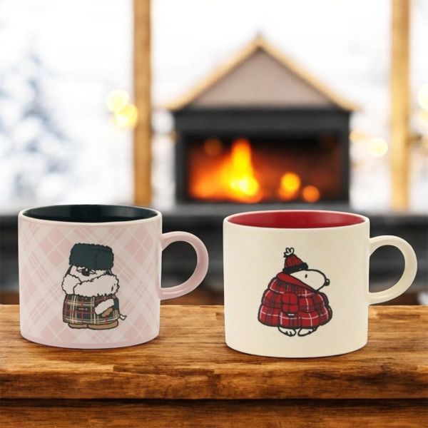 AT 史努比/歐拉夫穿格紋厚外套馬克杯 