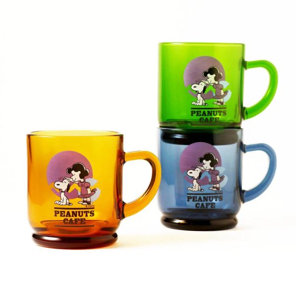 Peanuts cafe 60年代復古透明馬克杯(綠) 