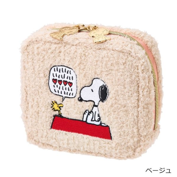PEANUTS 毛絨方形刺繡收納包 