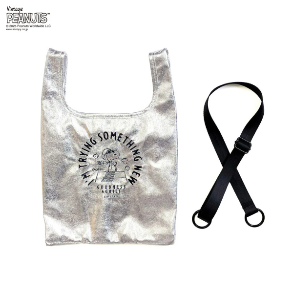 Rootote 史努比刺繡金屬感手提袋附背帶 