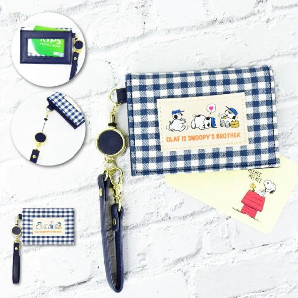 SNOOPY 歐拉夫格紋伸縮票卡夾 