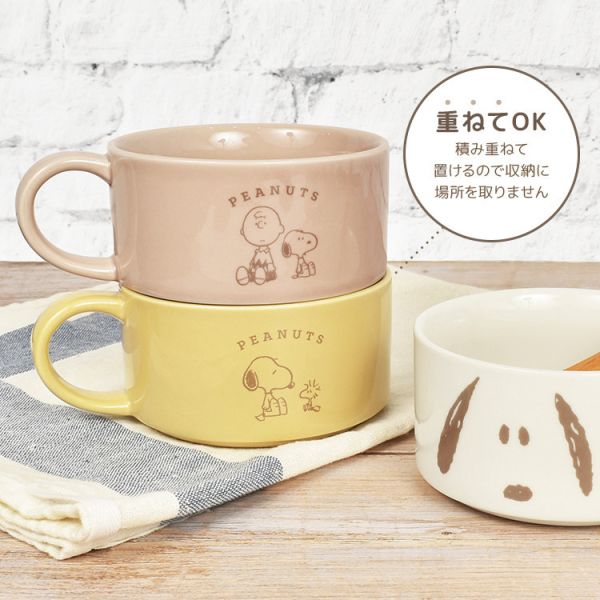PEANUTS史努比 陶瓷湯杯附木湯匙 350ml 