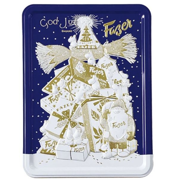 Fazer 嚕嚕米 綜合巧克力聖誕浮雕鐵盒(藍) 