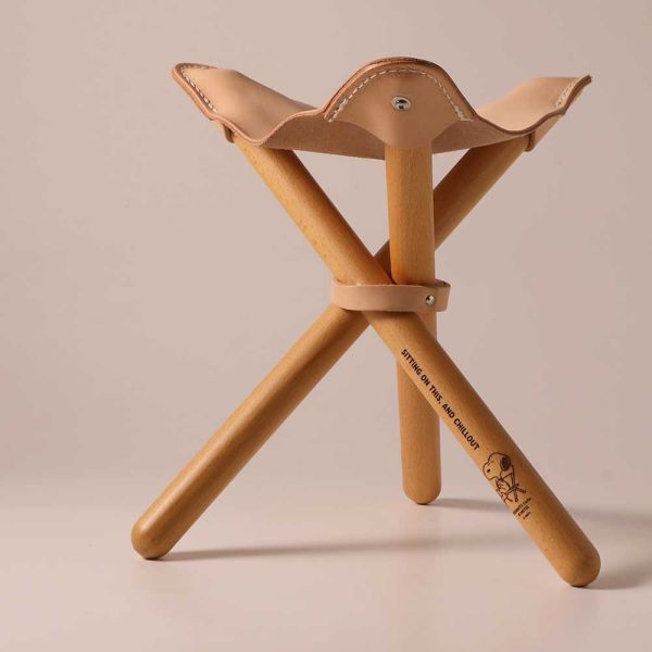 PEANUTS cafe 原木皮製露營凳 