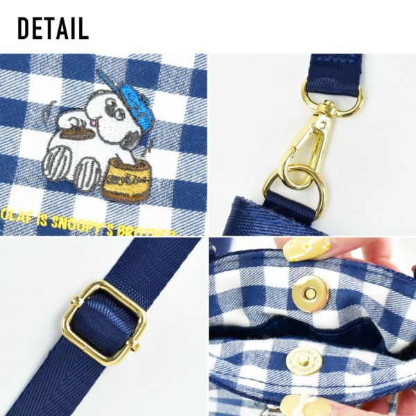 SNOOPY 歐拉夫格紋斜背小包/手機包 