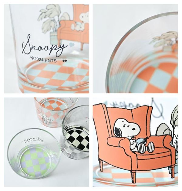 史努比時尚棋盤格玻璃杯 360mL 