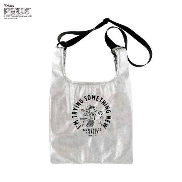 Rootote 史努比刺繡金屬感手提袋附背帶 