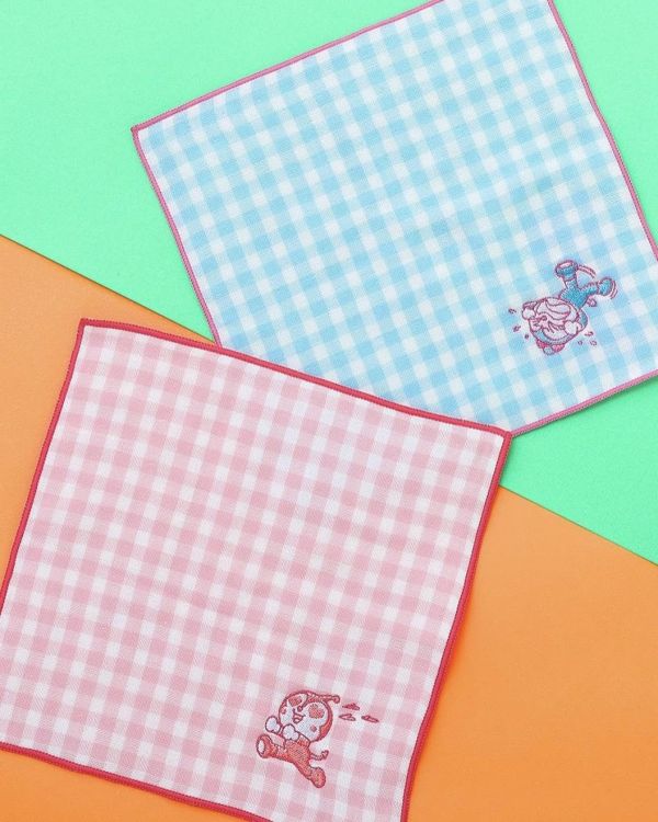 麵包超人博物館限定 角色刺繡格紋小手帕 