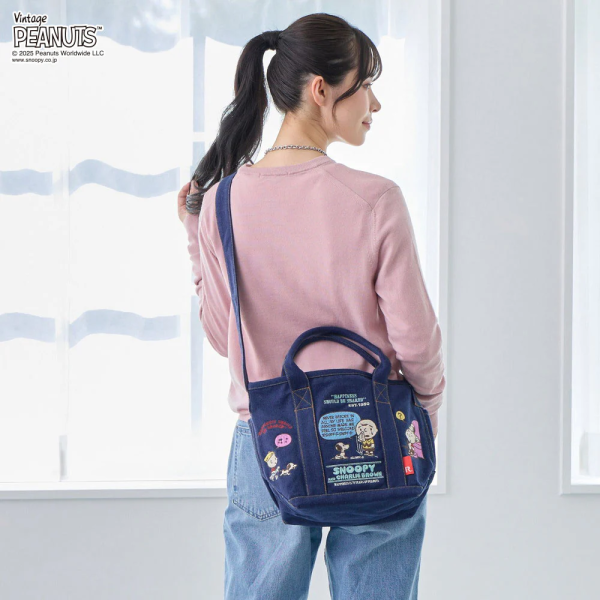 Rootote史努比刺繡再生棉兩用手提包 