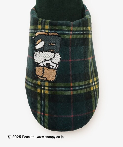AT 刺繡史努比/歐拉夫穿格紋厚外套室內拖 