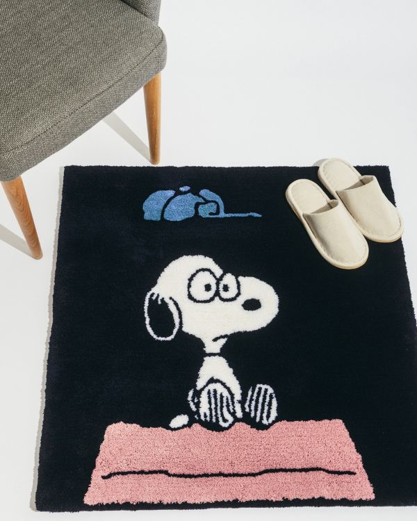 Museum 史努比75週年方形毛絨地墊(帽子黑) 