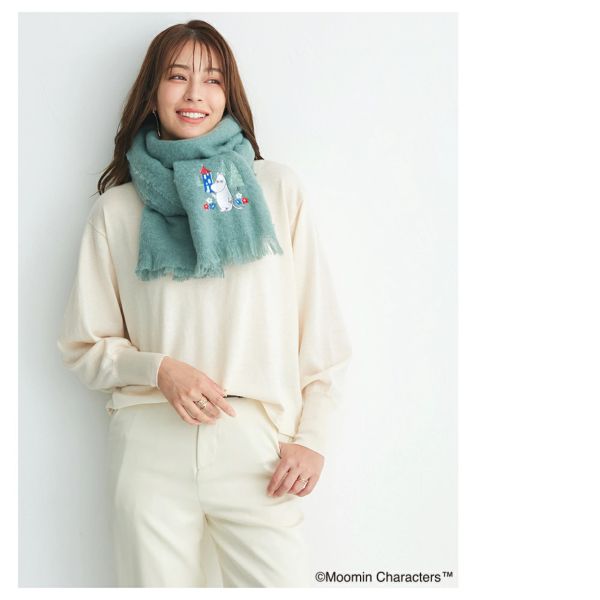 Moomin × macocca 素色Bouclé刺繡保暖圍巾 