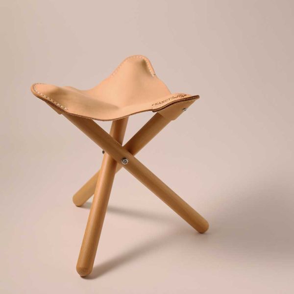 PEANUTS cafe 原木皮製露營凳 