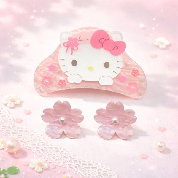 sanrio kitty櫻花鐳射鯊魚夾三入組 