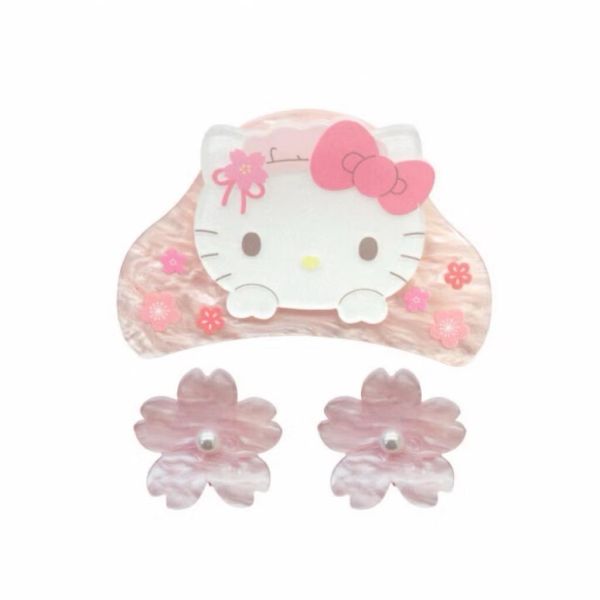 sanrio kitty櫻花鐳射鯊魚夾三入組 