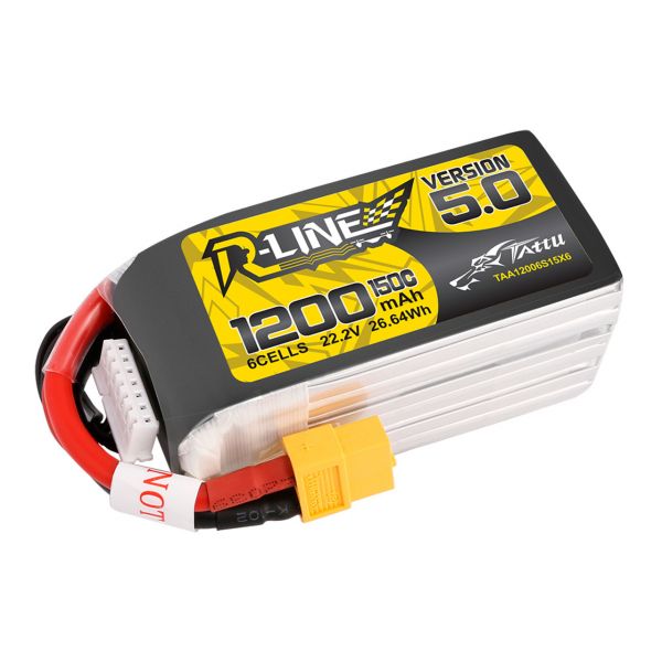 Tattu R-Line Version 5.0 1200mAh 22.2V 150C 6S1P Lipo Battery Pack With XT60 Plug 