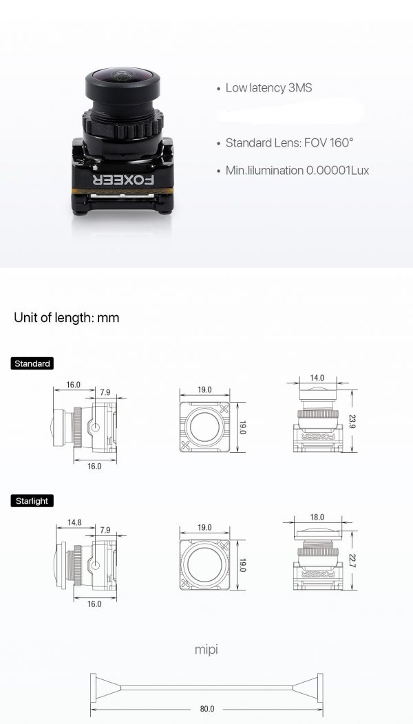 FOXEER	DIGISIGHT 3 MICRO DIGITAL 720P DIGITAL 60FPS 3MS LATENCY SHARKBYTE/HDZERO FPV CAMERA - STANDARD LENS 