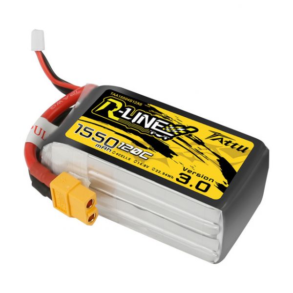 Tattu R-Line Version 3.0 1550mAh 14.8V 120C 4S1P Lipo Battery Pack With XT60 Plug 