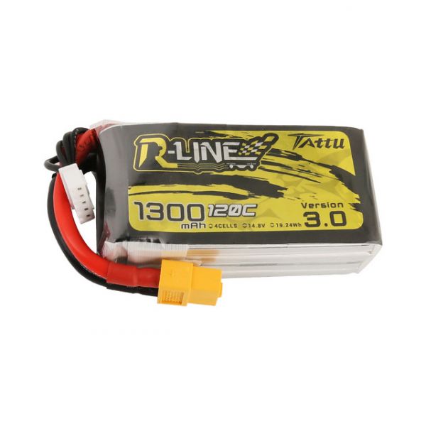 Tattu R-Line Version 3.0 1300mAh 14.8V 120C 4S1P Lipo Battery Pack With XT60 Plug 