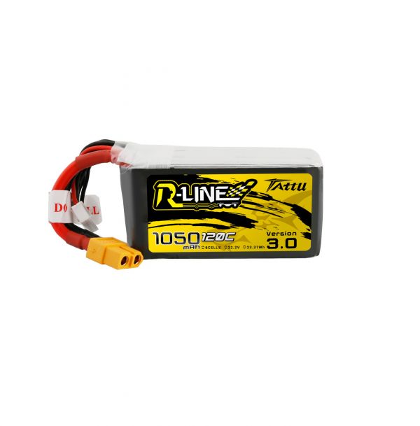 Tattu R-Line Version 3.0 1050mAh 22.2V 120C 6S1P Lipo Battery Pack With XT60 Plug 