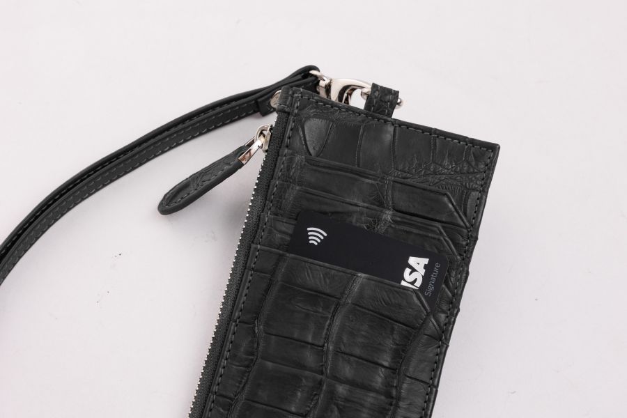 Crocodile card holder with zipper | Genuine leather coin purse | Customized | BLACK Lukbag, Lukbagstudio | 皮夾,側背包,斜背包,肩背包,電腦包,帆布包,時尚包款,禮物首選,男性皮夾,女性包款,中性單品,真皮皮件,手提肩背包