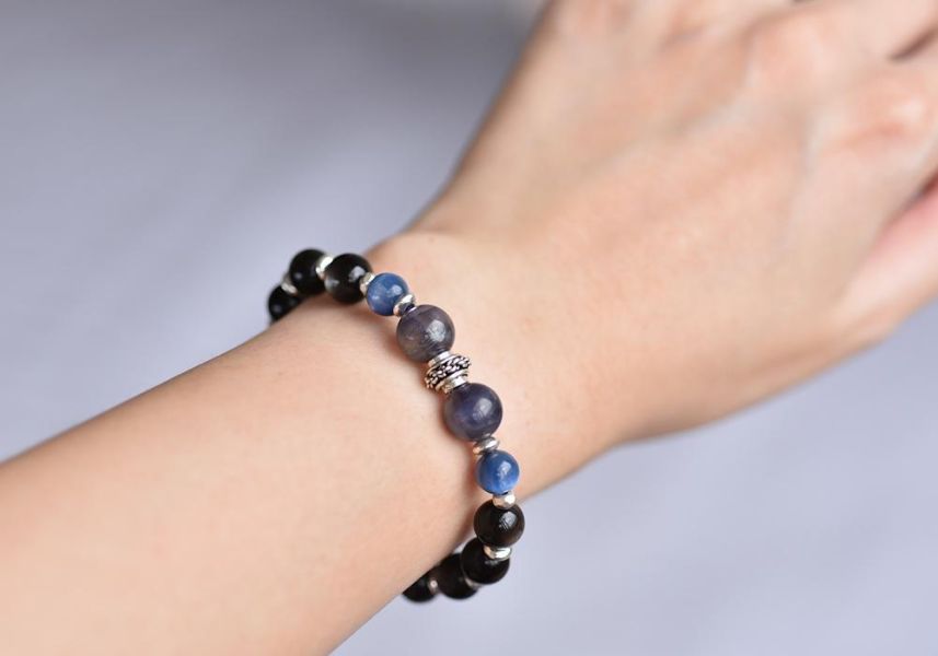 銀曜石+藍晶石+堇青石純銀手鍊 銀曜石,藍晶石,堇青石,水晶手鍊,水晶,手鍊