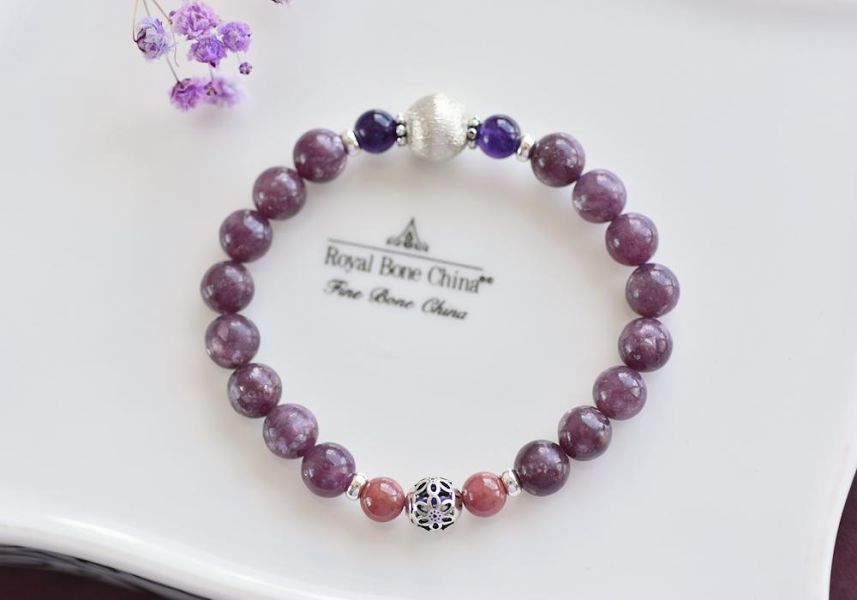 閃耀鋰雲母+玫瑰石+紫水晶純銀手鍊 鋰雲母,玫瑰石,紫水晶,手鍊,水晶,水晶手鍊