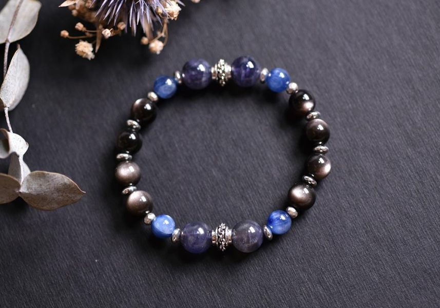 銀曜石+藍晶石+堇青石純銀手鍊 銀曜石,藍晶石,堇青石,水晶手鍊,水晶,手鍊