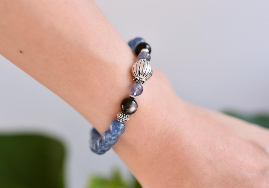 藍晶石+銀曜石+堇青石純銀手鍊 藍晶石,銀曜石,堇青石,手鍊,水晶,水晶手鍊