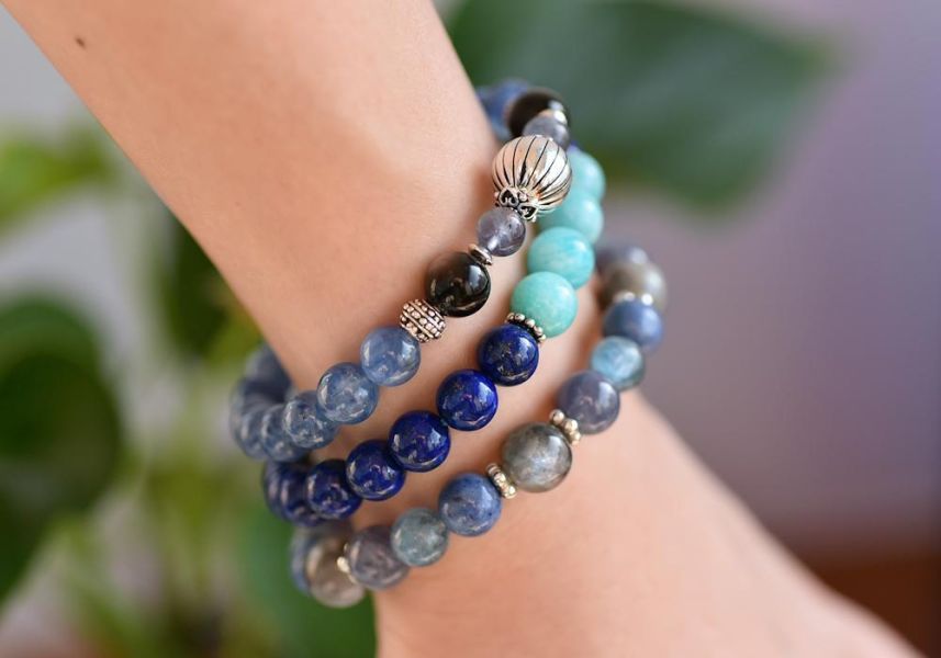 藍晶石+銀曜石+堇青石純銀手鍊 藍晶石,銀曜石,堇青石,手鍊,水晶,水晶手鍊