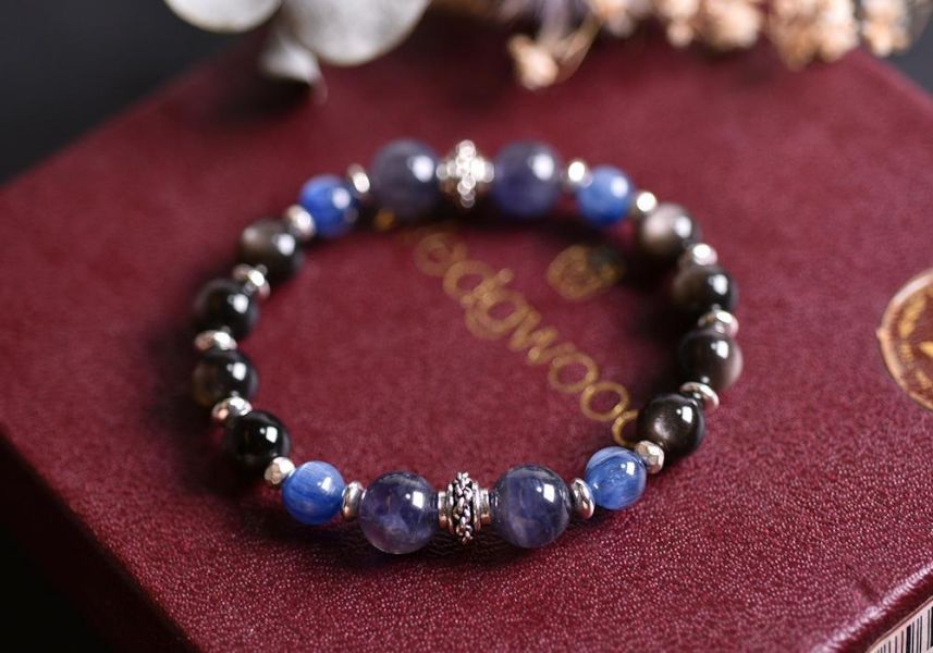 銀曜石+藍晶石+堇青石純銀手鍊 銀曜石,藍晶石,堇青石,水晶手鍊,水晶,手鍊