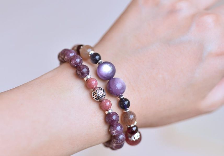 閃耀鋰雲母+玫瑰石+紫水晶純銀手鍊 鋰雲母,玫瑰石,紫水晶,手鍊,水晶,水晶手鍊