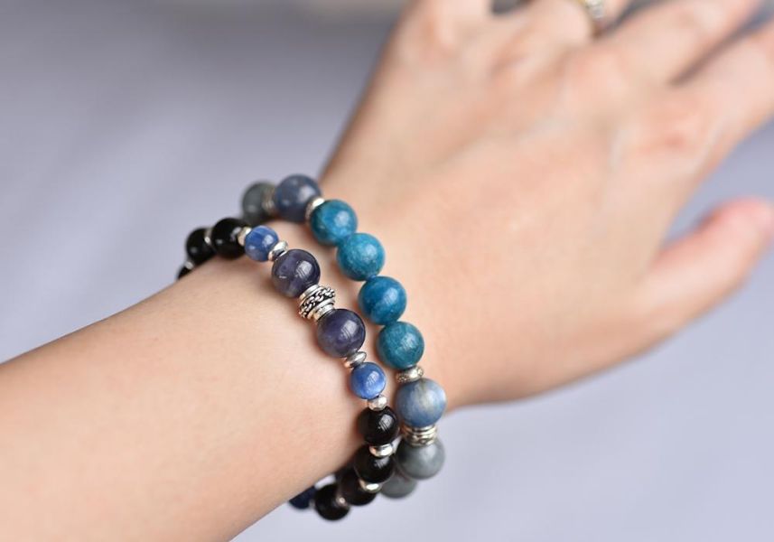 銀曜石+藍晶石+堇青石純銀手鍊 銀曜石,藍晶石,堇青石,水晶手鍊,水晶,手鍊