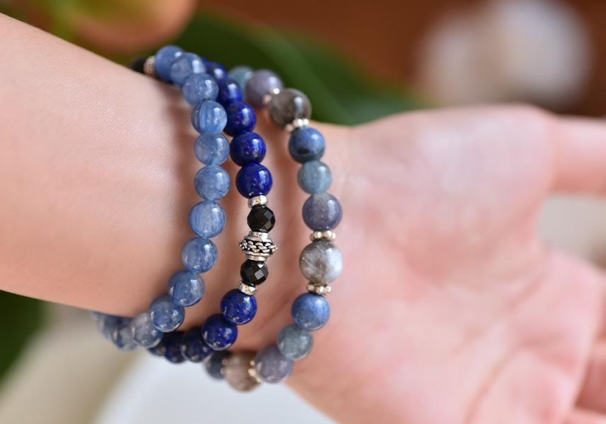 藍晶石+銀曜石+堇青石純銀手鍊 藍晶石,銀曜石,堇青石,手鍊,水晶,水晶手鍊