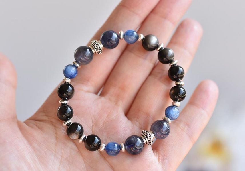 銀曜石+藍晶石+堇青石純銀手鍊 銀曜石,藍晶石,堇青石,水晶手鍊,水晶,手鍊