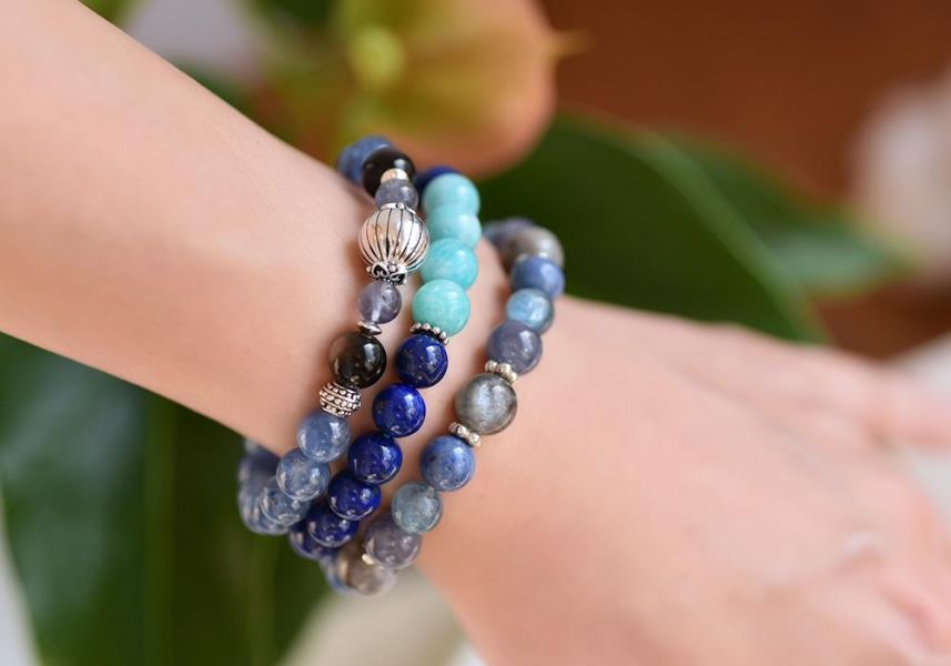藍晶石+銀曜石+堇青石純銀手鍊 藍晶石,銀曜石,堇青石,手鍊,水晶,水晶手鍊