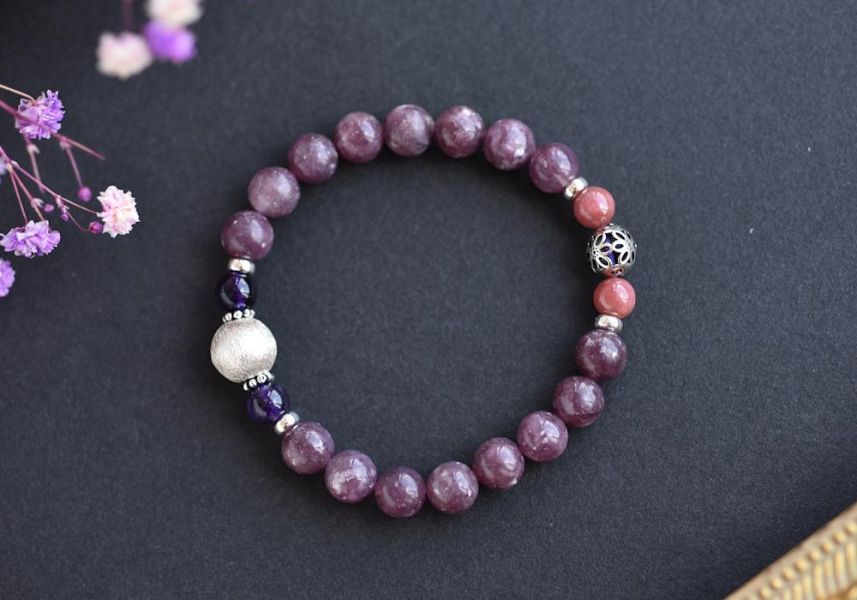 閃耀鋰雲母+玫瑰石+紫水晶純銀手鍊 鋰雲母,玫瑰石,紫水晶,手鍊,水晶,水晶手鍊