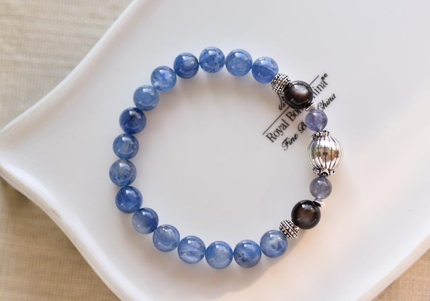 藍晶石+銀曜石+堇青石純銀手鍊 藍晶石,銀曜石,堇青石,手鍊,水晶,水晶手鍊