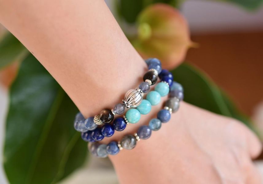 藍晶石+銀曜石+堇青石純銀手鍊 藍晶石,銀曜石,堇青石,手鍊,水晶,水晶手鍊