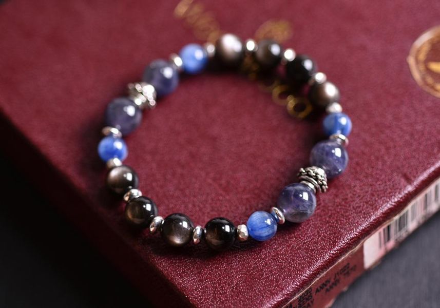 銀曜石+藍晶石+堇青石純銀手鍊 銀曜石,藍晶石,堇青石,水晶手鍊,水晶,手鍊