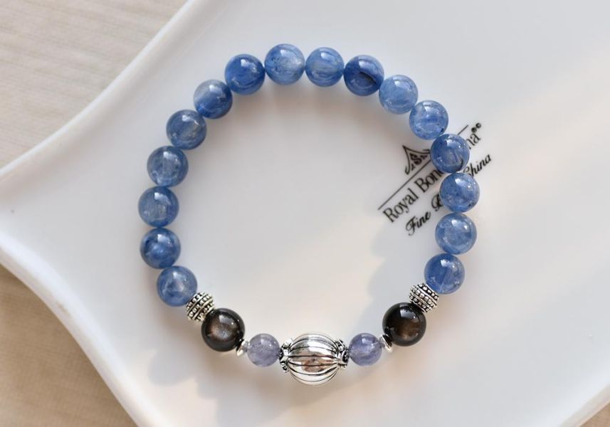 藍晶石+銀曜石+堇青石純銀手鍊 藍晶石,銀曜石,堇青石,手鍊,水晶,水晶手鍊