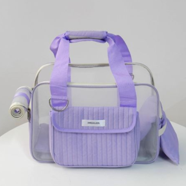 防抓透氣斜背包(米白/紫) 