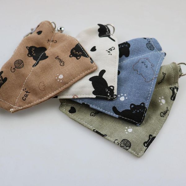 貓印花三角巾+鈴鐺(不分色)脖圍19-31cm 