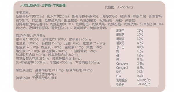 法米納貓LC-2低穀全齡羊肉藍莓 